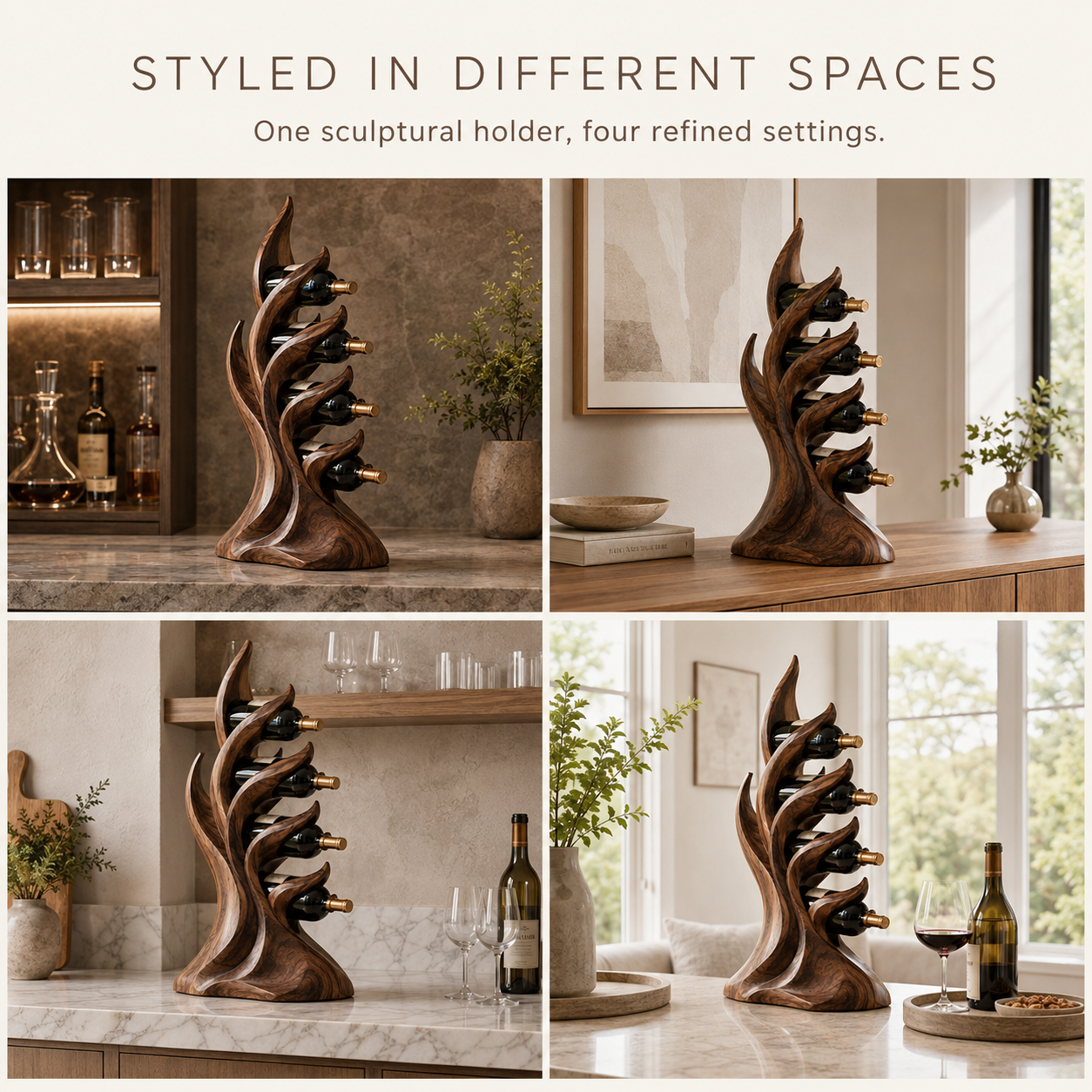 Solid Wood Wall Wine Rack with Glass Holder - Carved Halo - product image 11