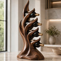 Solid Wood Wall Wine Rack with Glass Holder - Carved Halo - Design 252 - square cover image
