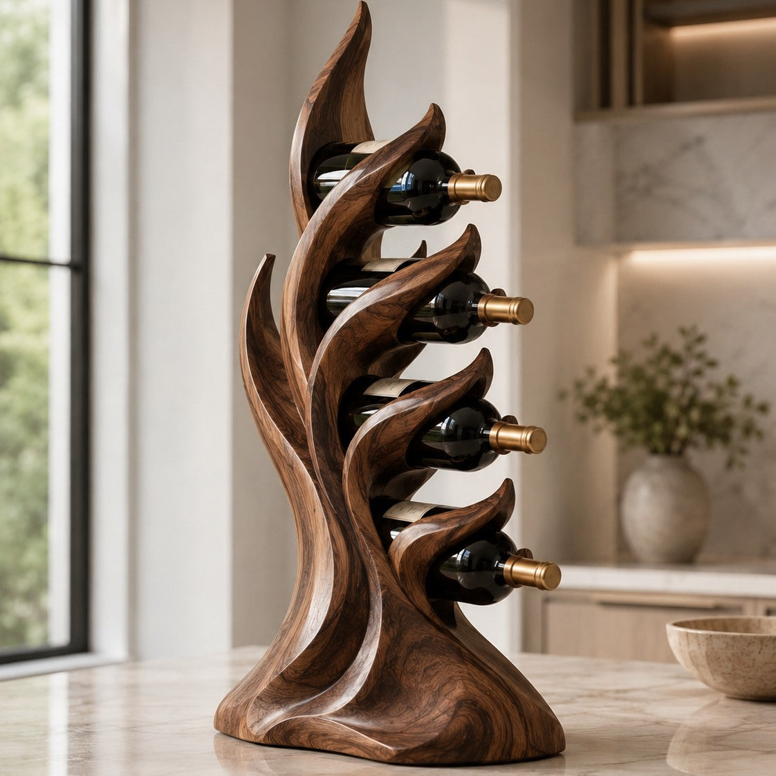 Solid Wood Wall Wine Rack with Glass Holder - Carved Halo - Design 252 - square cover image
