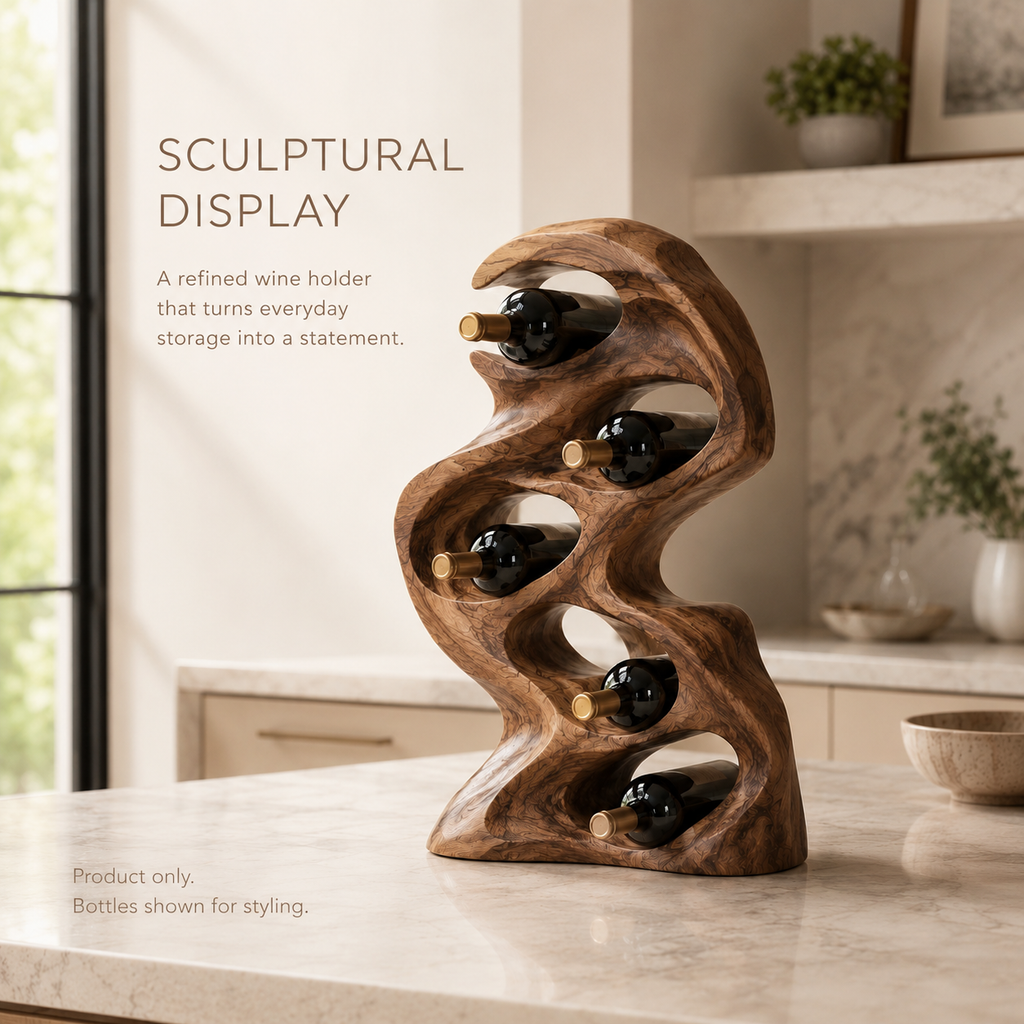 Solid Wood Wall Wine Rack with Glass Holder - Gallery Wave - product image 02