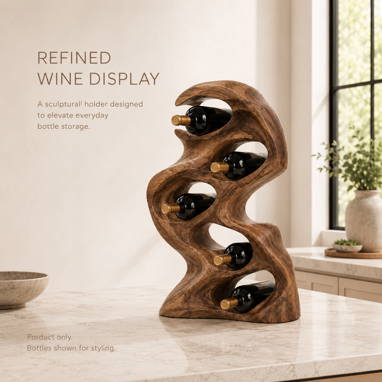 Solid Wood Wall Wine Rack with Glass Holder - Gallery Wave - product image 04