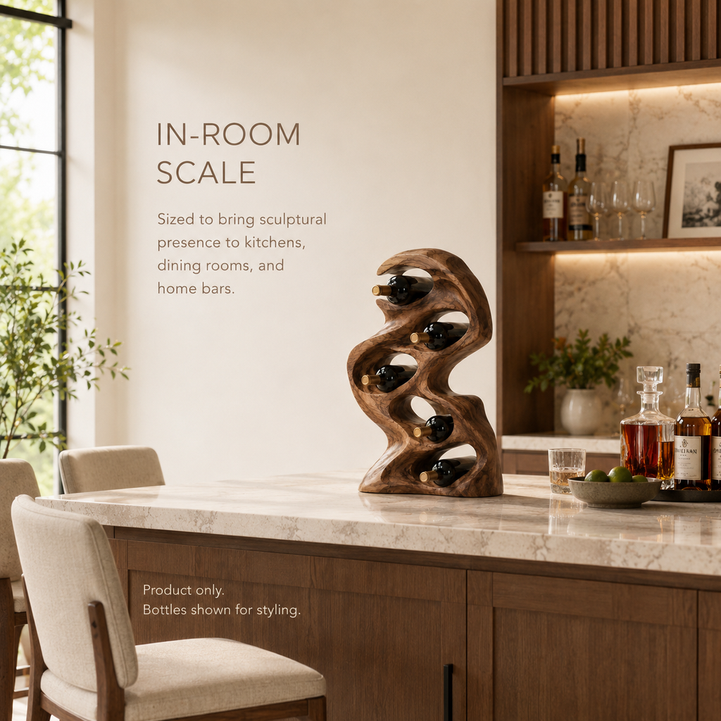 Solid Wood Wall Wine Rack with Glass Holder - Gallery Wave - product image 05