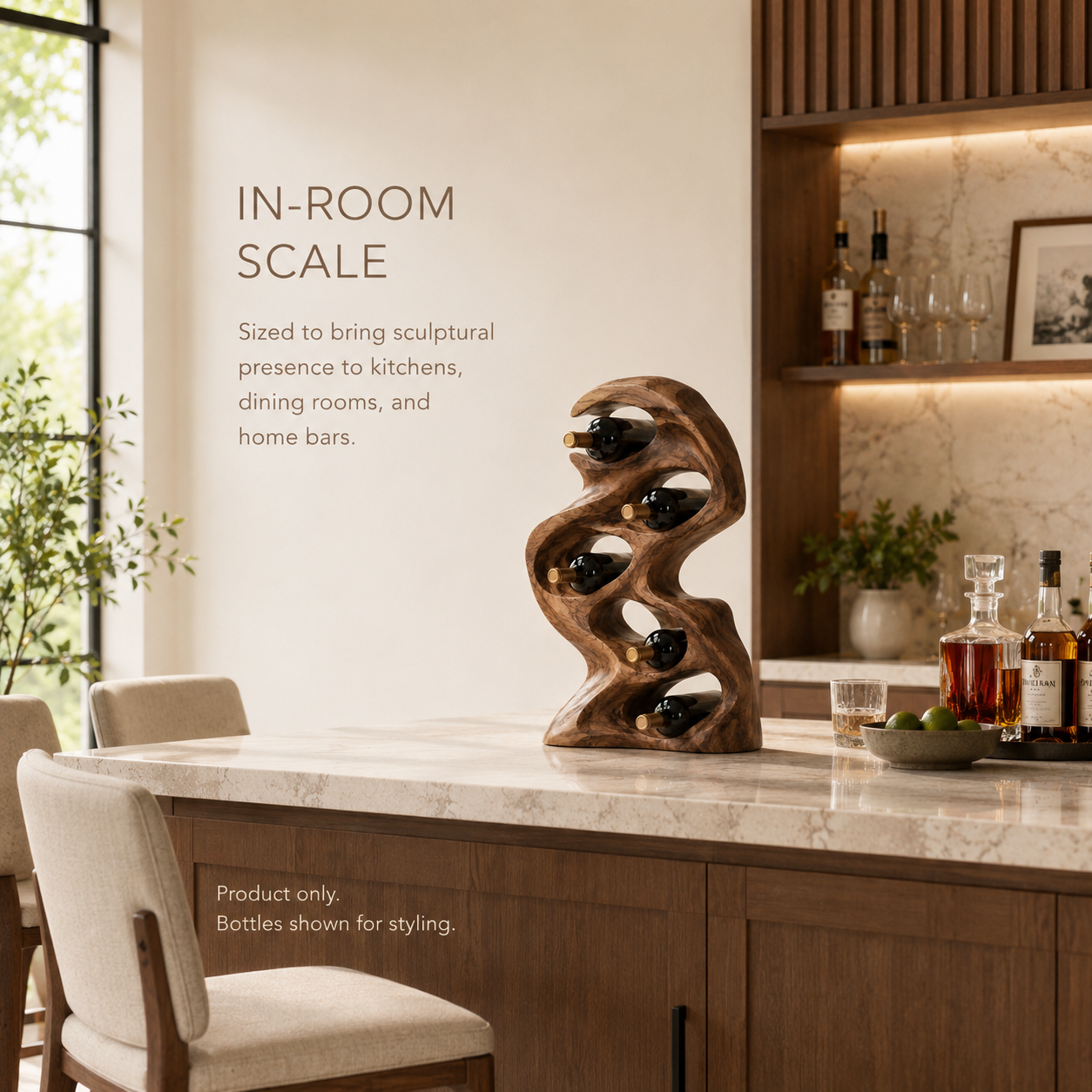 Solid Wood Wall Wine Rack with Glass Holder - Gallery Wave - product image 05