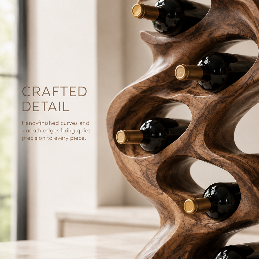 Solid Wood Wall Wine Rack with Glass Holder - Gallery Wave - product image 07