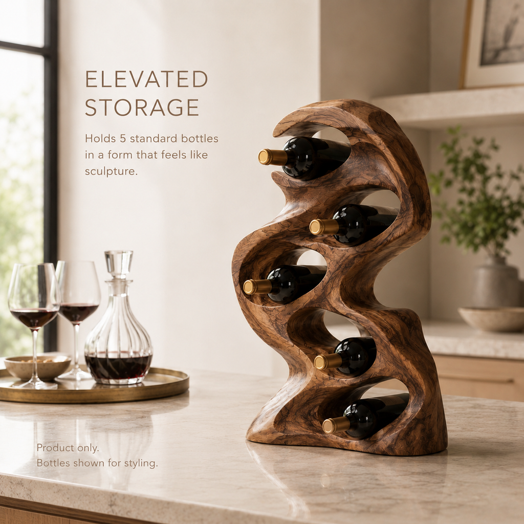 Solid Wood Wall Wine Rack with Glass Holder - Gallery Wave - product image 08