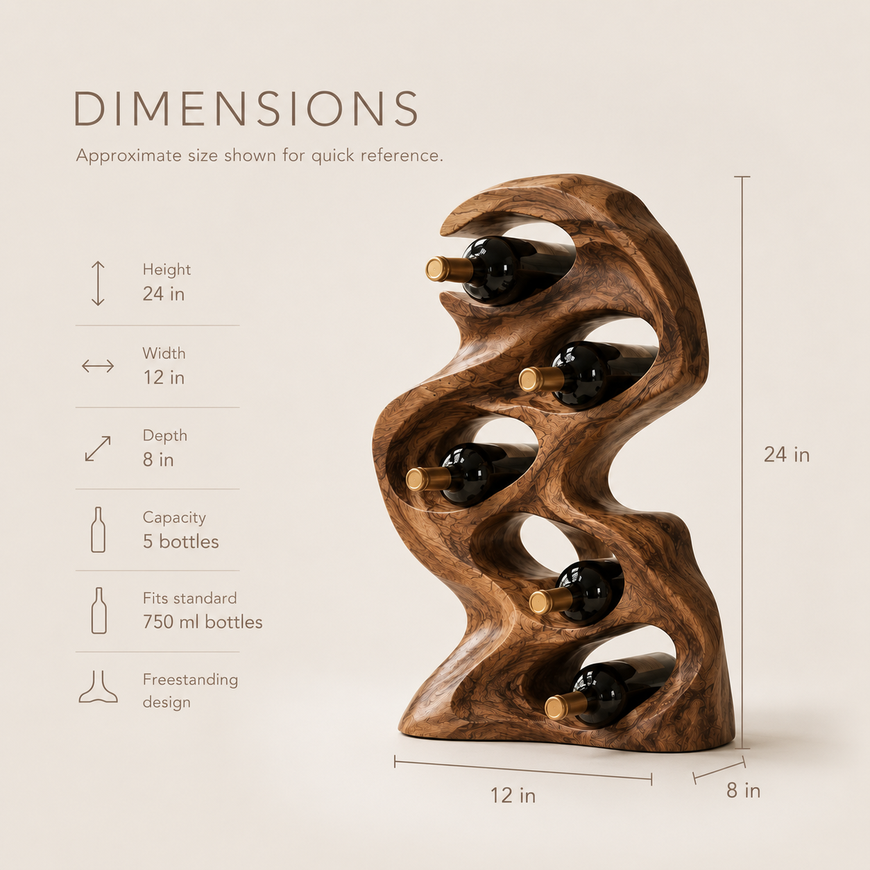 Solid Wood Wall Wine Rack with Glass Holder - Gallery Wave - product image 09