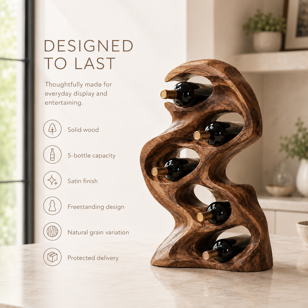 Solid Wood Wall Wine Rack with Glass Holder - Gallery Wave - product image 10