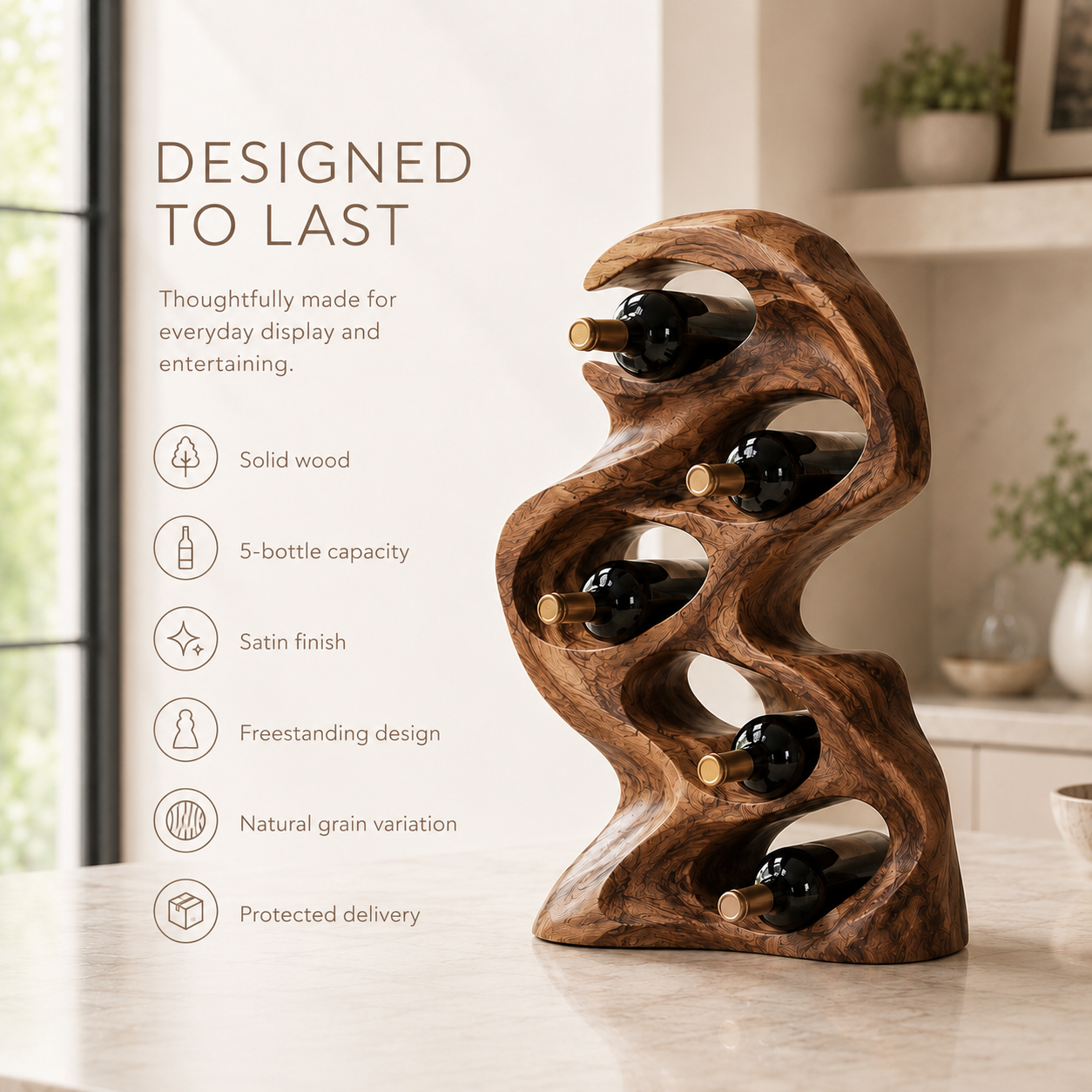Solid Wood Wall Wine Rack with Glass Holder - Gallery Wave - product image 10