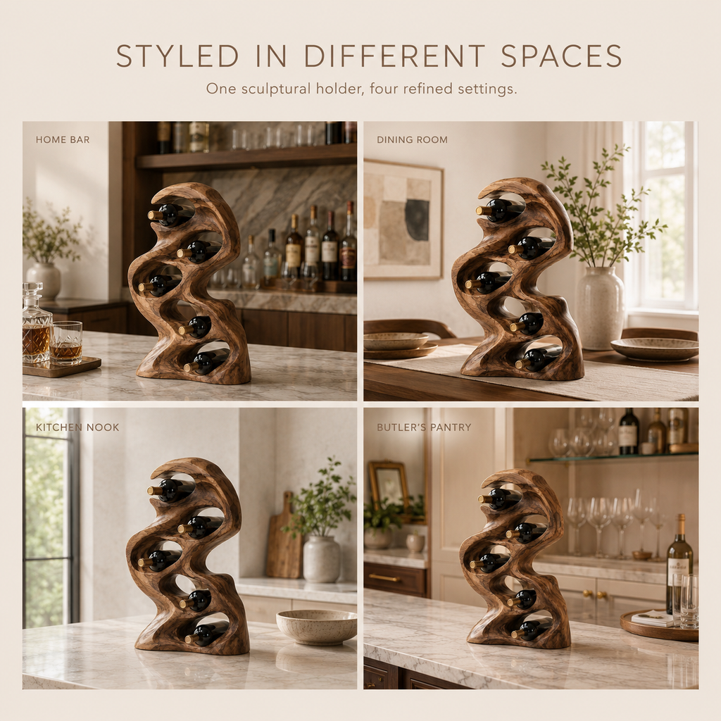 Solid Wood Wall Wine Rack with Glass Holder - Gallery Wave - product image 11