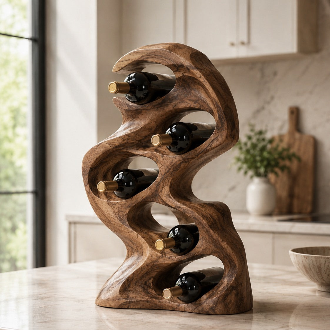 Solid Wood Wall Wine Rack with Glass Holder - Gallery Wave - Design 263 - square cover image