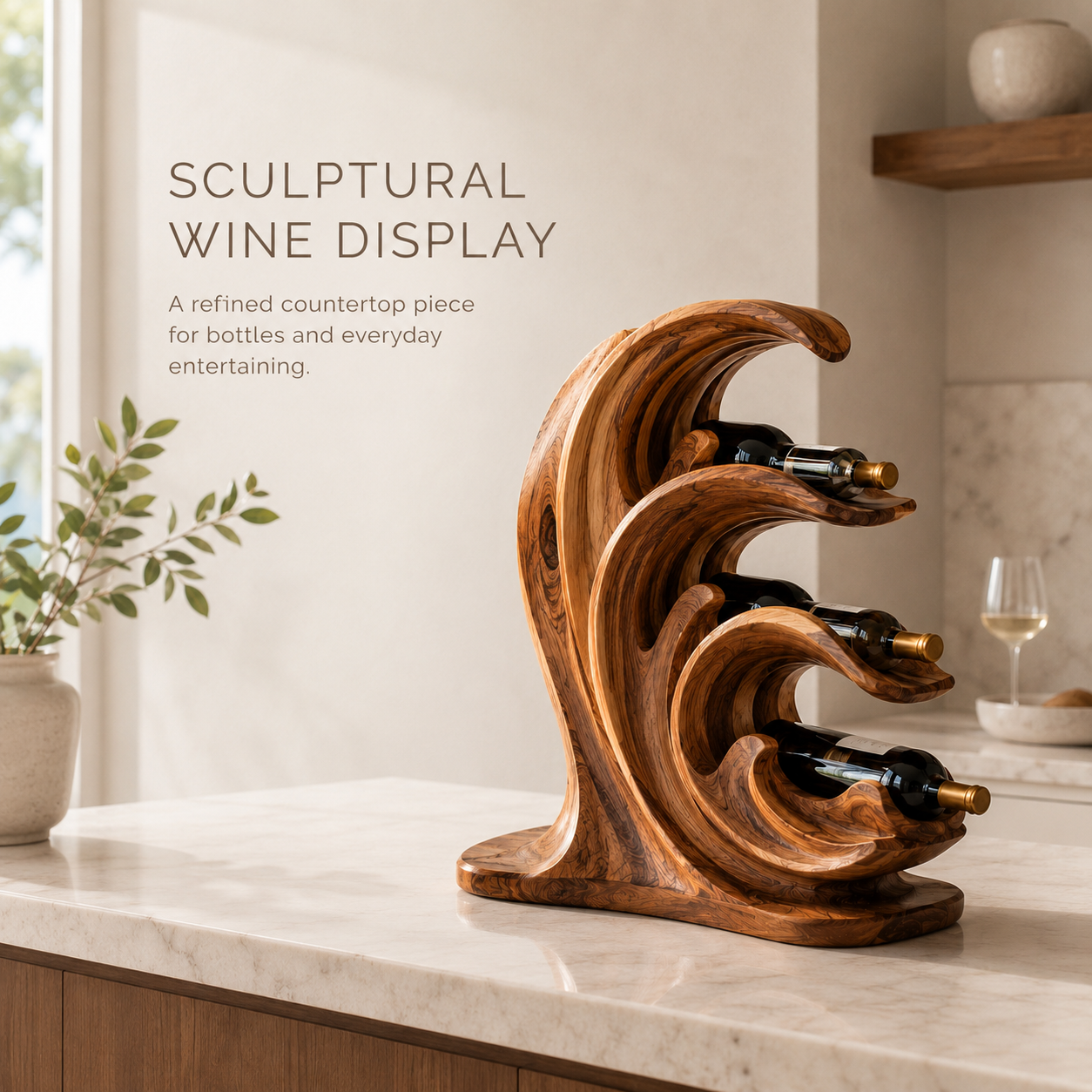 Solid Wood Wall Wine Rack with Glass Holder - Gallery Wave - product image 02