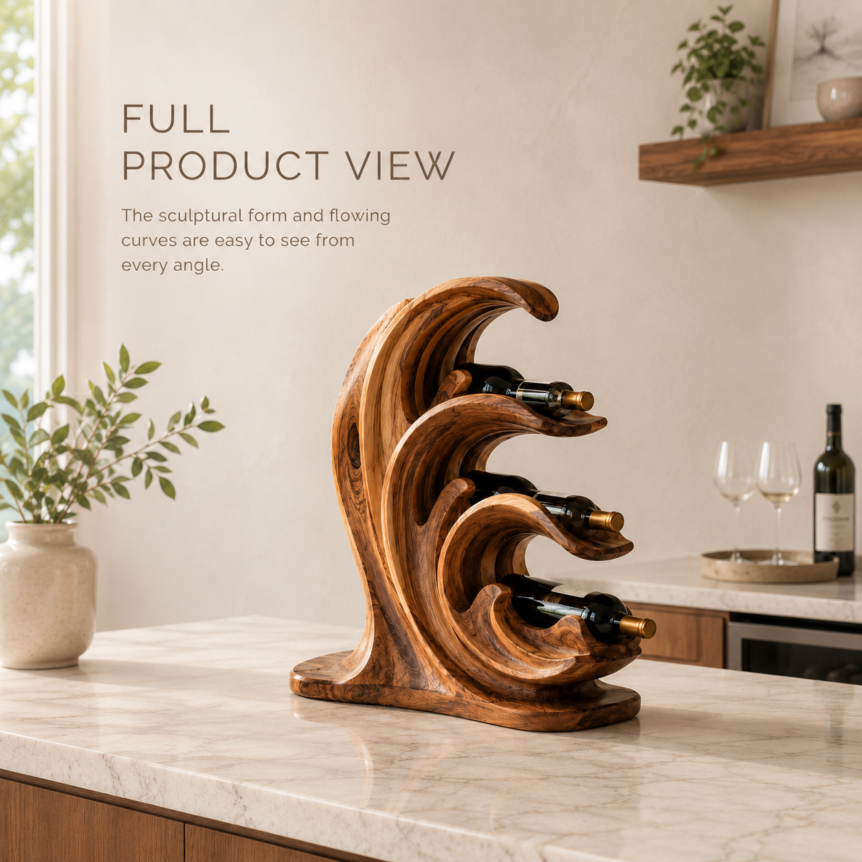 Solid Wood Wall Wine Rack with Glass Holder - Gallery Wave - product image 03