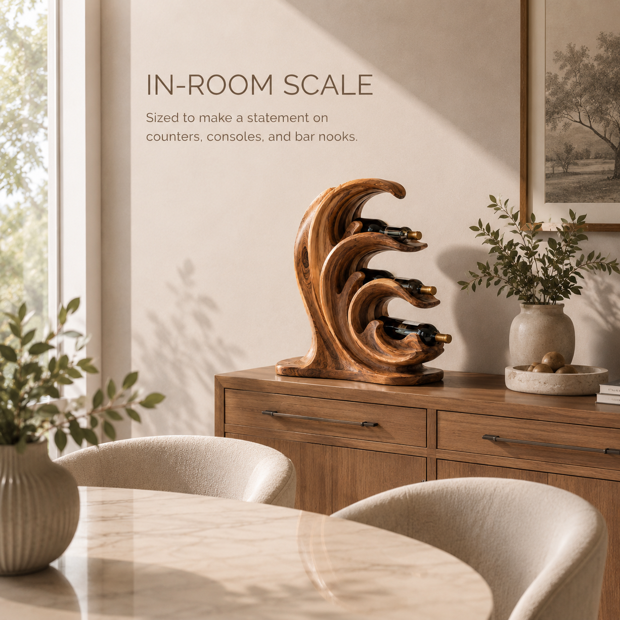Solid Wood Wall Wine Rack with Glass Holder - Gallery Wave - product image 04