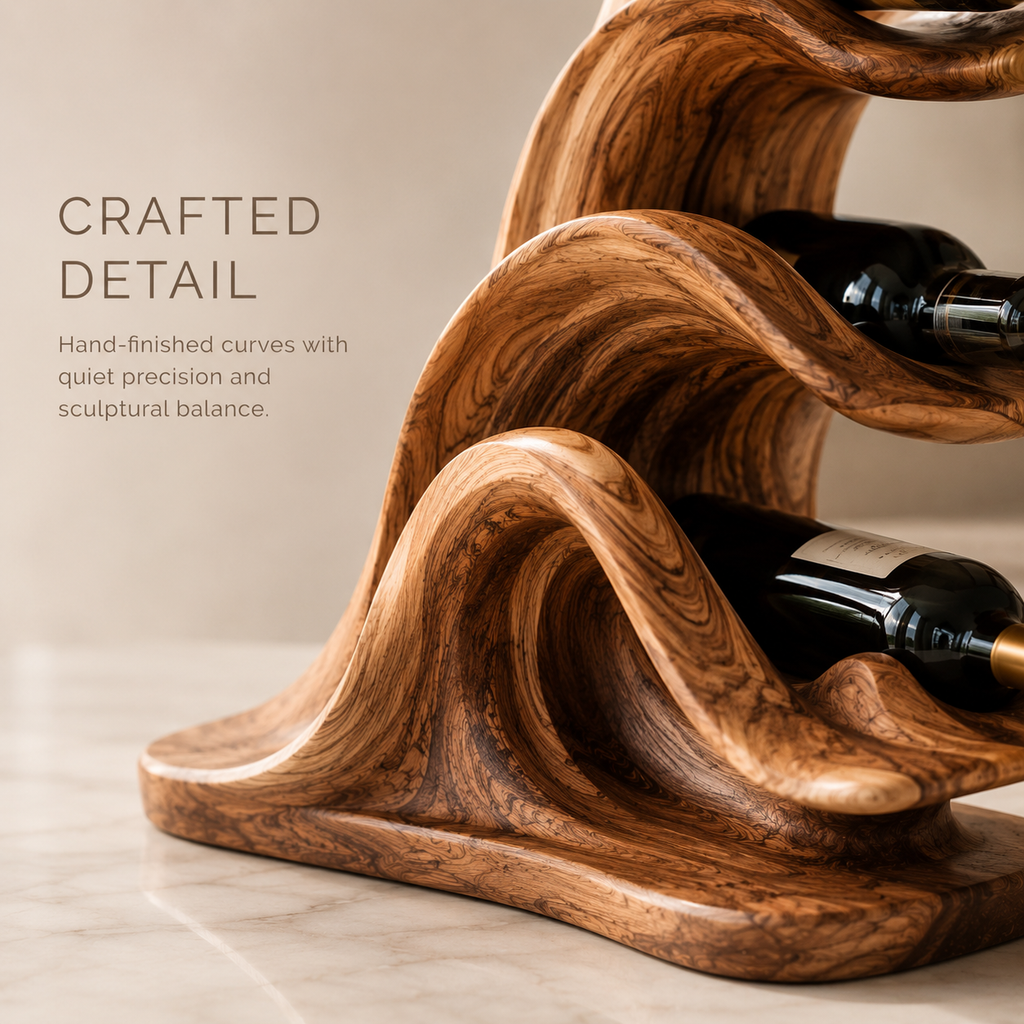 Solid Wood Wall Wine Rack with Glass Holder - Gallery Wave - product image 06