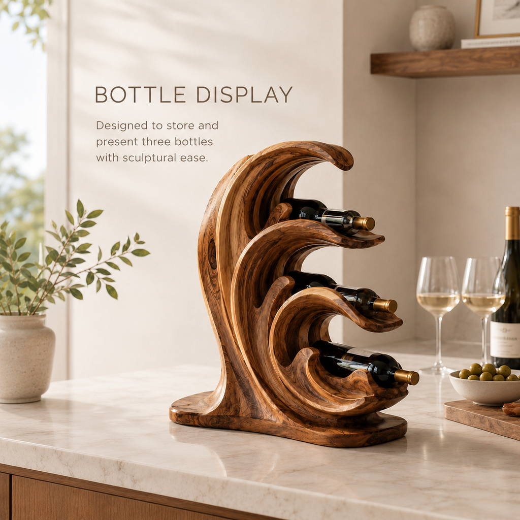 Solid Wood Wall Wine Rack with Glass Holder - Gallery Wave - product image 07