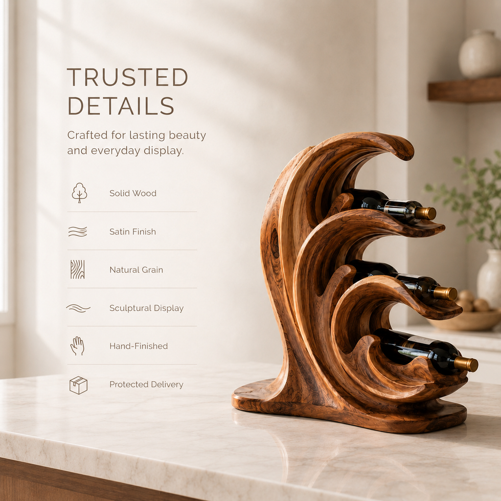 Solid Wood Wall Wine Rack with Glass Holder - Gallery Wave - product image 09