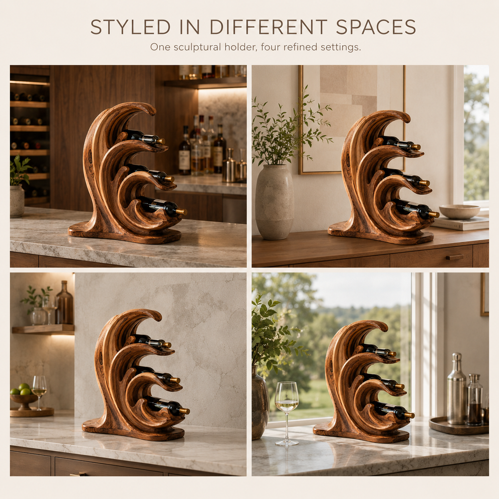 Solid Wood Wall Wine Rack with Glass Holder - Gallery Wave - product image 10