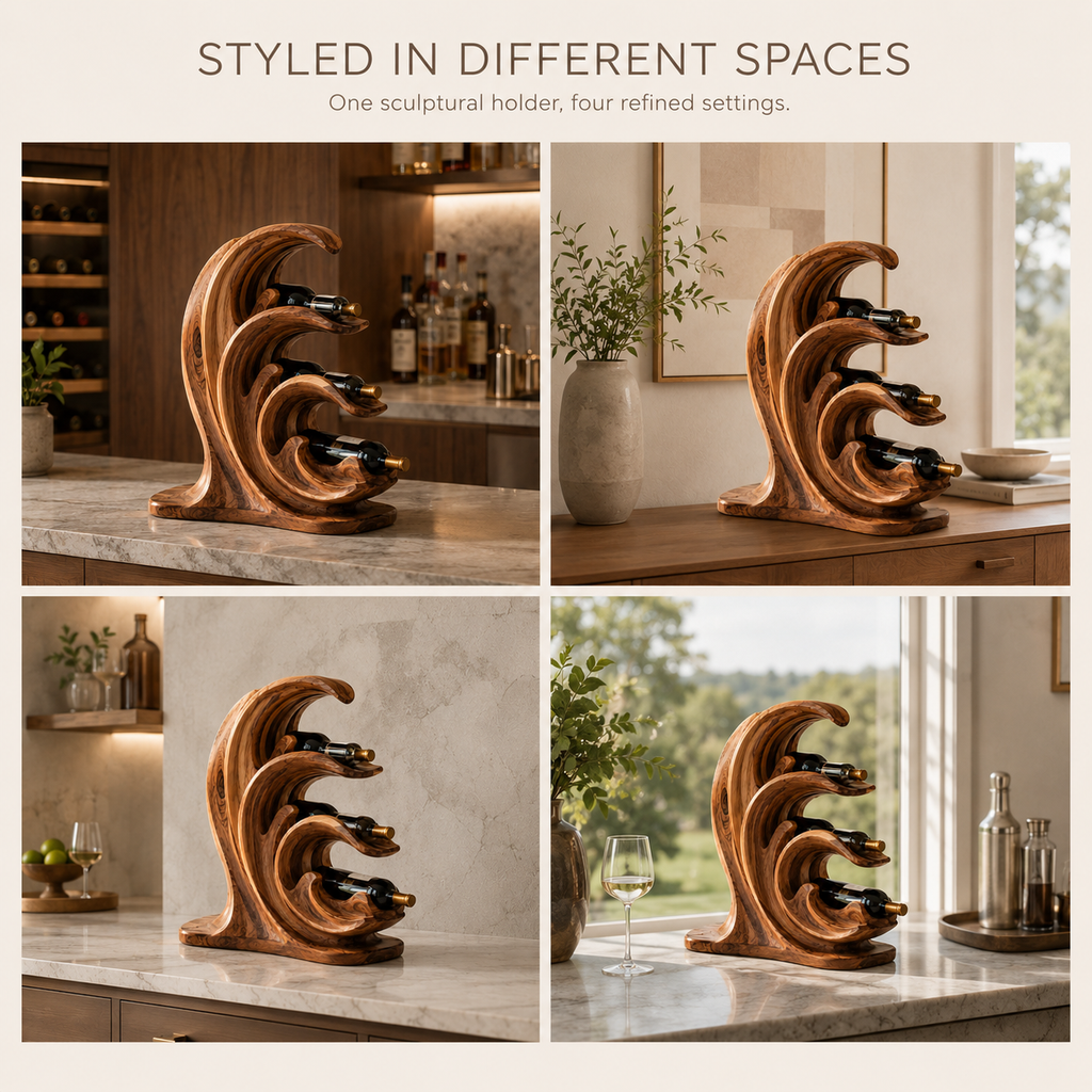Solid Wood Wall Wine Rack with Glass Holder - Gallery Wave - product image 10