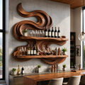 Solid Wood Wall Wine Rack with Glass Holder - Root Form - main view