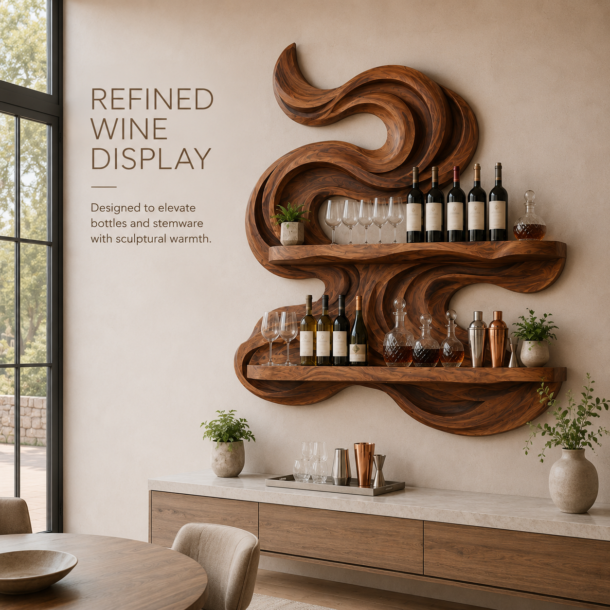 Solid Wood Wall Wine Rack with Glass Holder - Root Form - product image 02