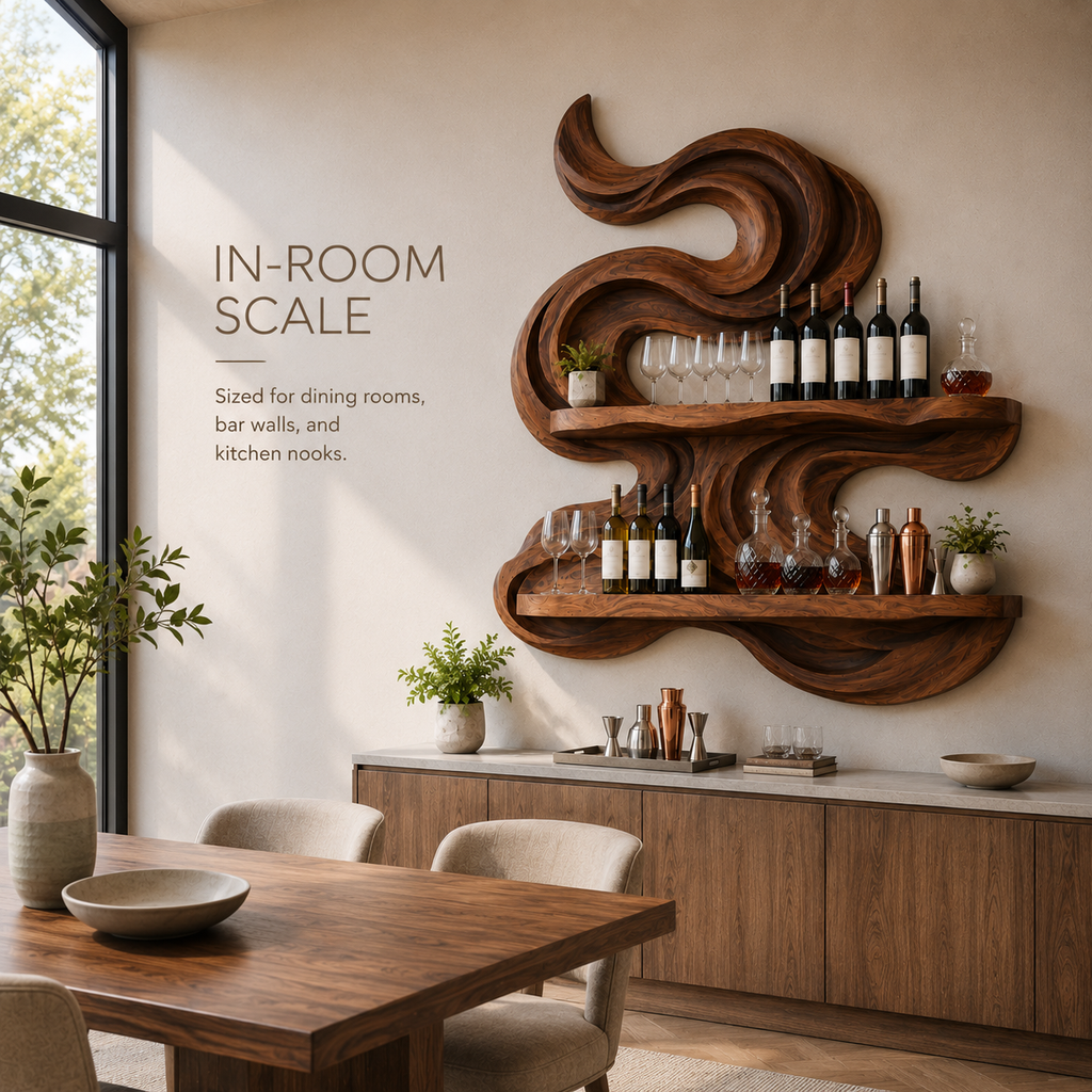 Solid Wood Wall Wine Rack with Glass Holder - Root Form - product image 04