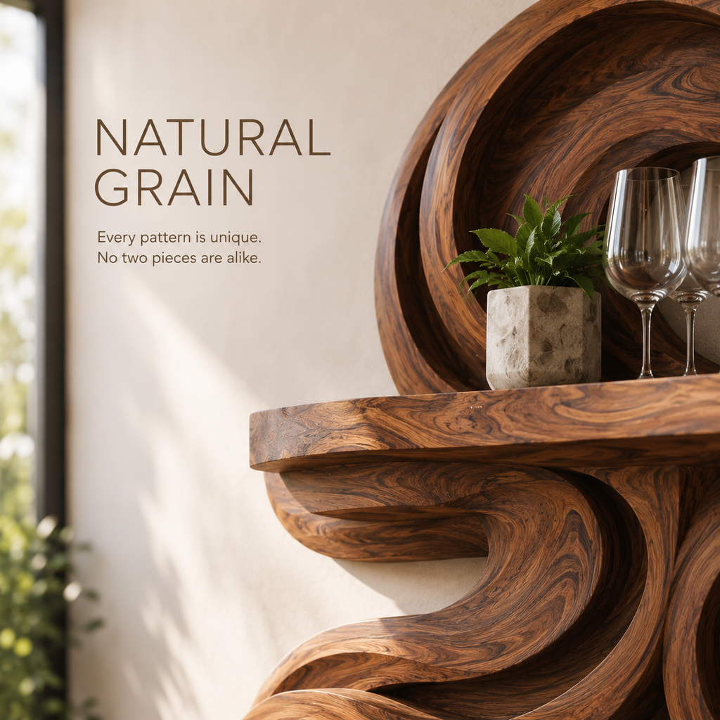 Solid Wood Wall Wine Rack with Glass Holder - Root Form - product image 05