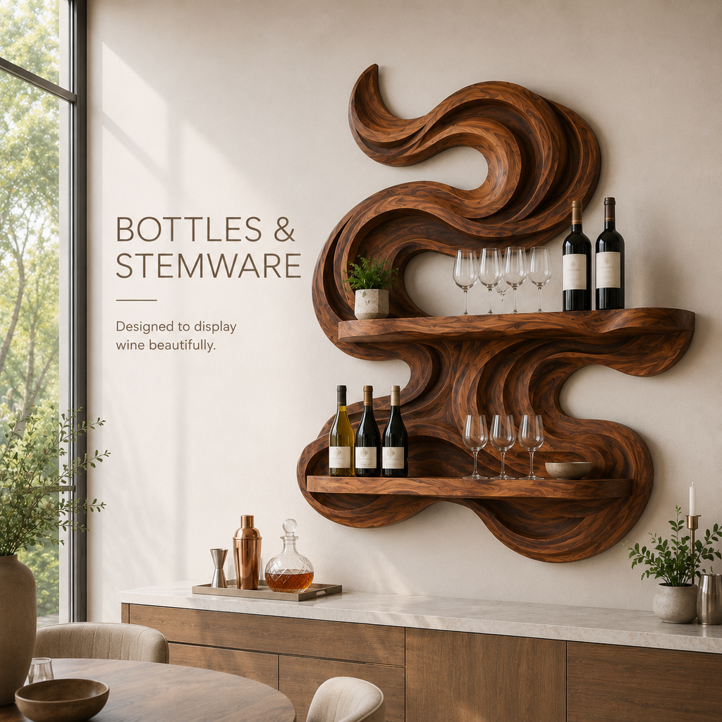 Solid Wood Wall Wine Rack with Glass Holder - Root Form - product image 07