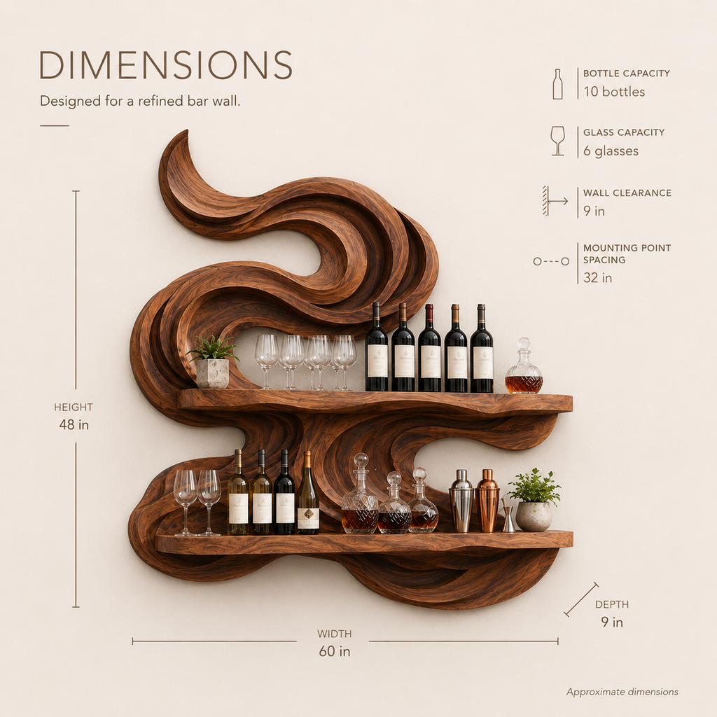 Solid Wood Wall Wine Rack with Glass Holder - Root Form - product image 08
