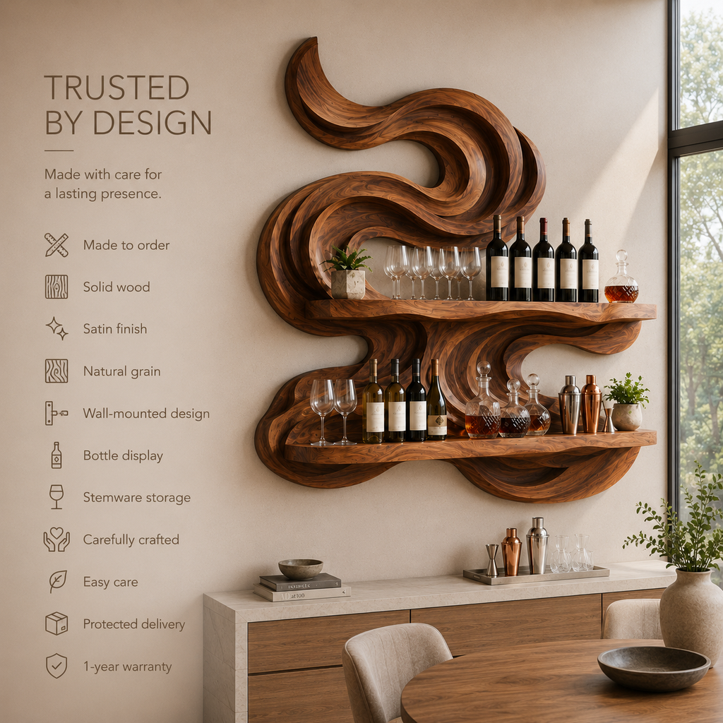 Solid Wood Wall Wine Rack with Glass Holder - Root Form - product image 09