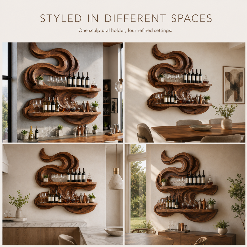 Solid Wood Wall Wine Rack with Glass Holder - Root Form - product image 10