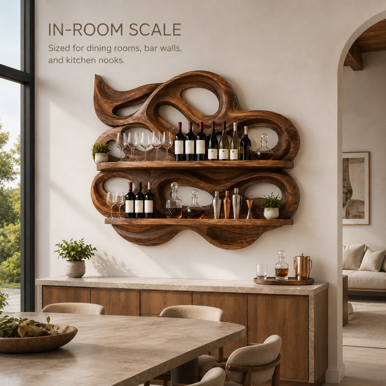 Solid Wood Wall Wine Rack with Glass Holder - Crescent Wall - product image 04