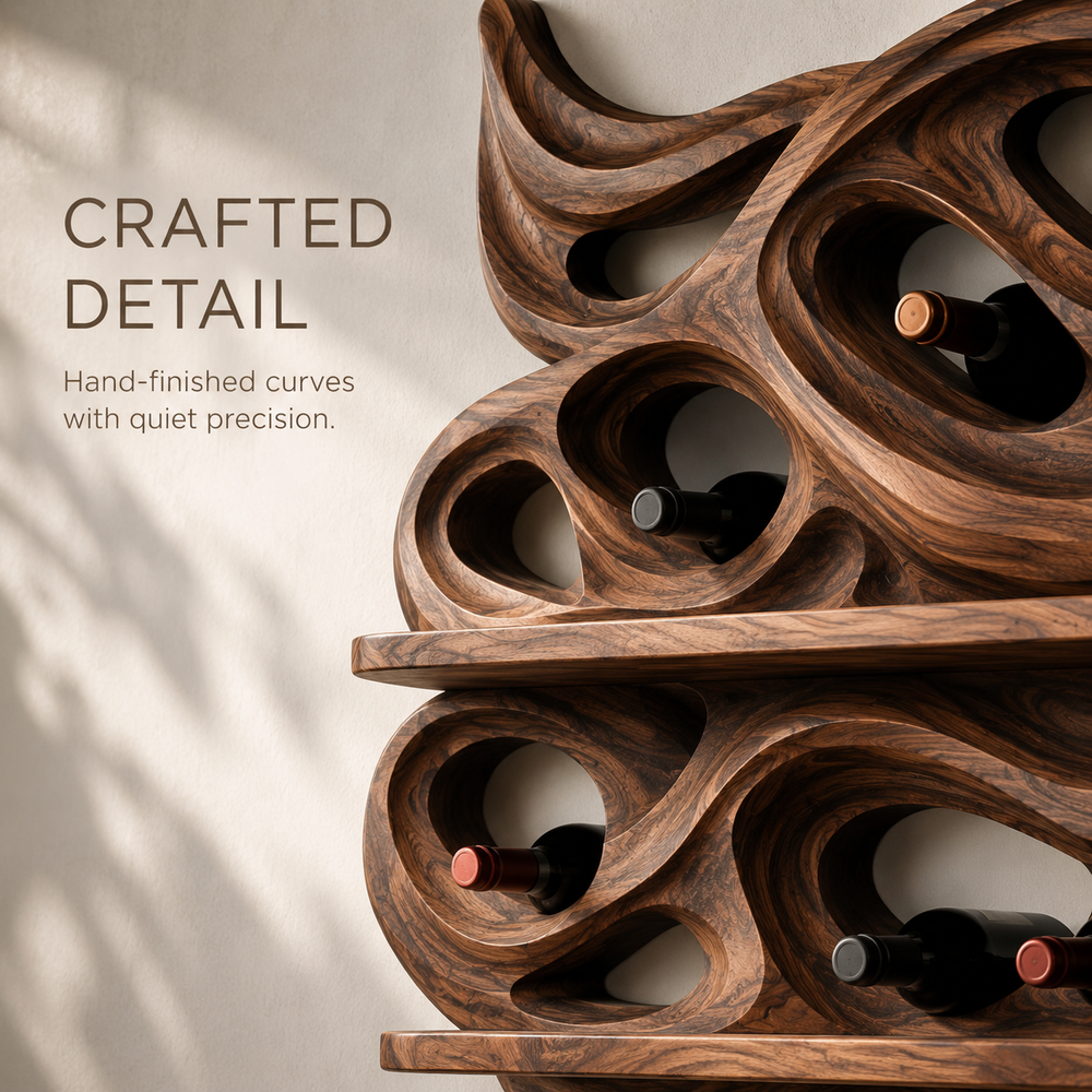 Solid Wood Wall Wine Rack with Glass Holder - Crescent Wall - product image 06