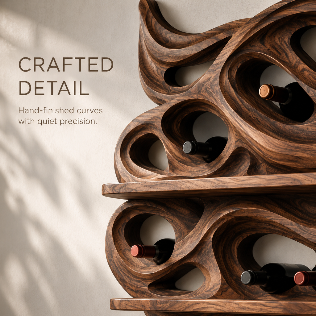 Solid Wood Wall Wine Rack with Glass Holder - Crescent Wall - product image 06