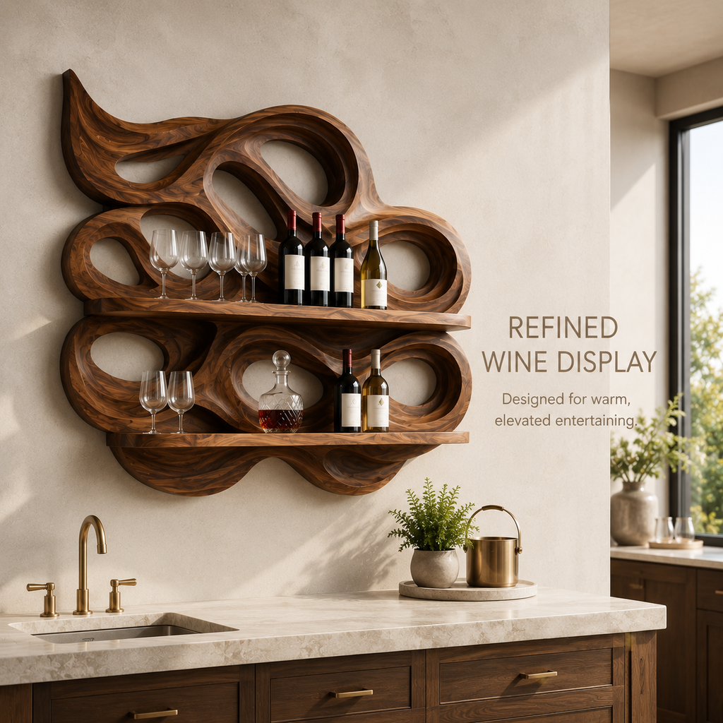Solid Wood Wall Wine Rack with Glass Holder - Crescent Wall - product image 07