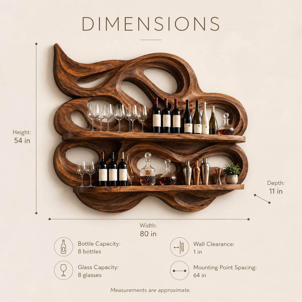 Solid Wood Wall Wine Rack with Glass Holder - Crescent Wall - product image 08