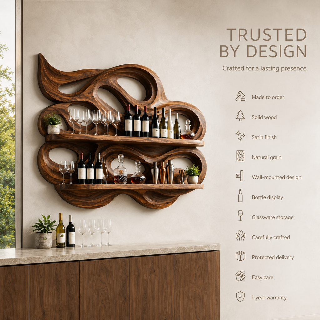 Solid Wood Wall Wine Rack with Glass Holder - Crescent Wall - product image 09