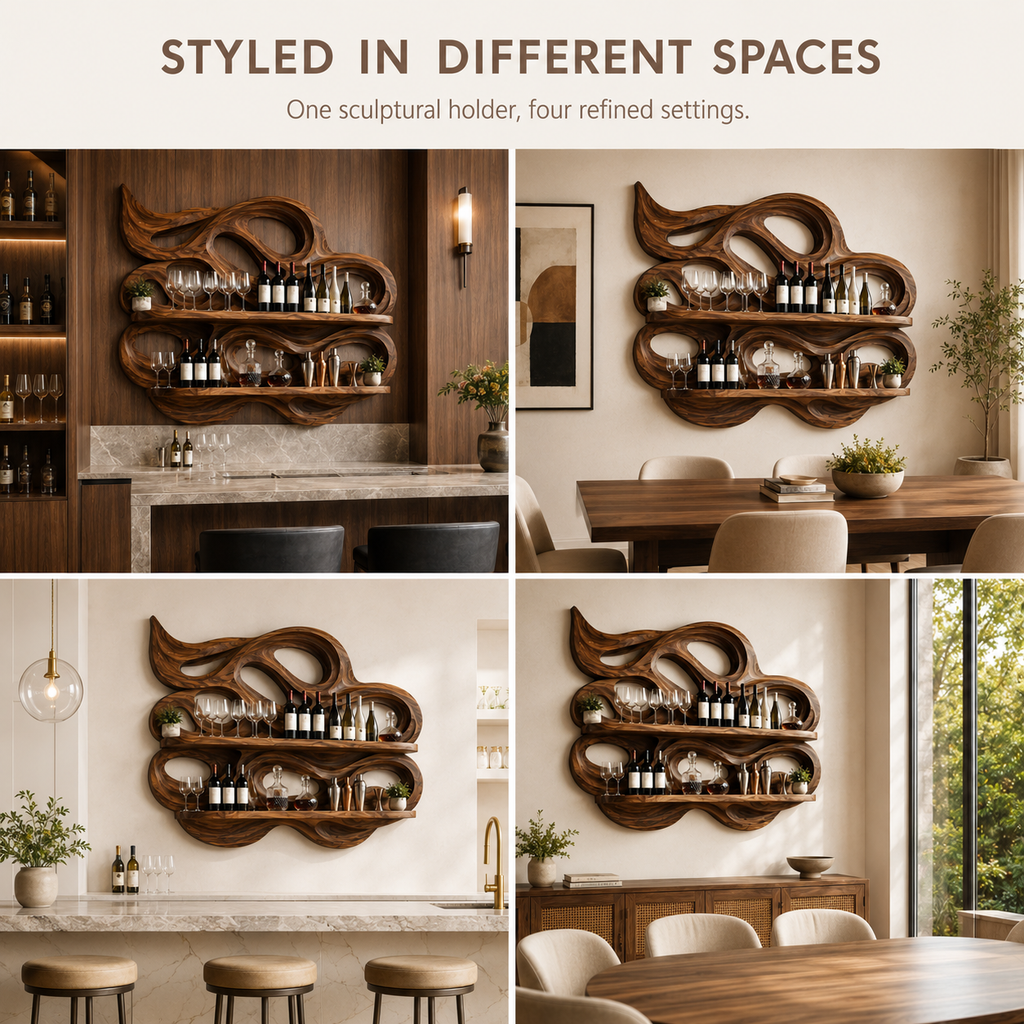 Solid Wood Wall Wine Rack with Glass Holder - Crescent Wall - product image 10