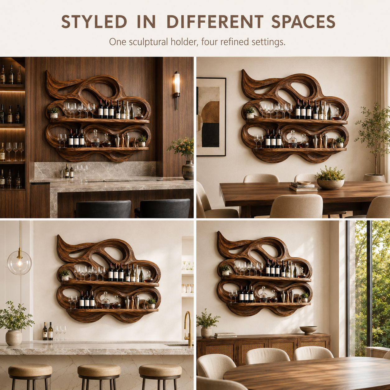 Solid Wood Wall Wine Rack with Glass Holder - Crescent Wall - product image 10