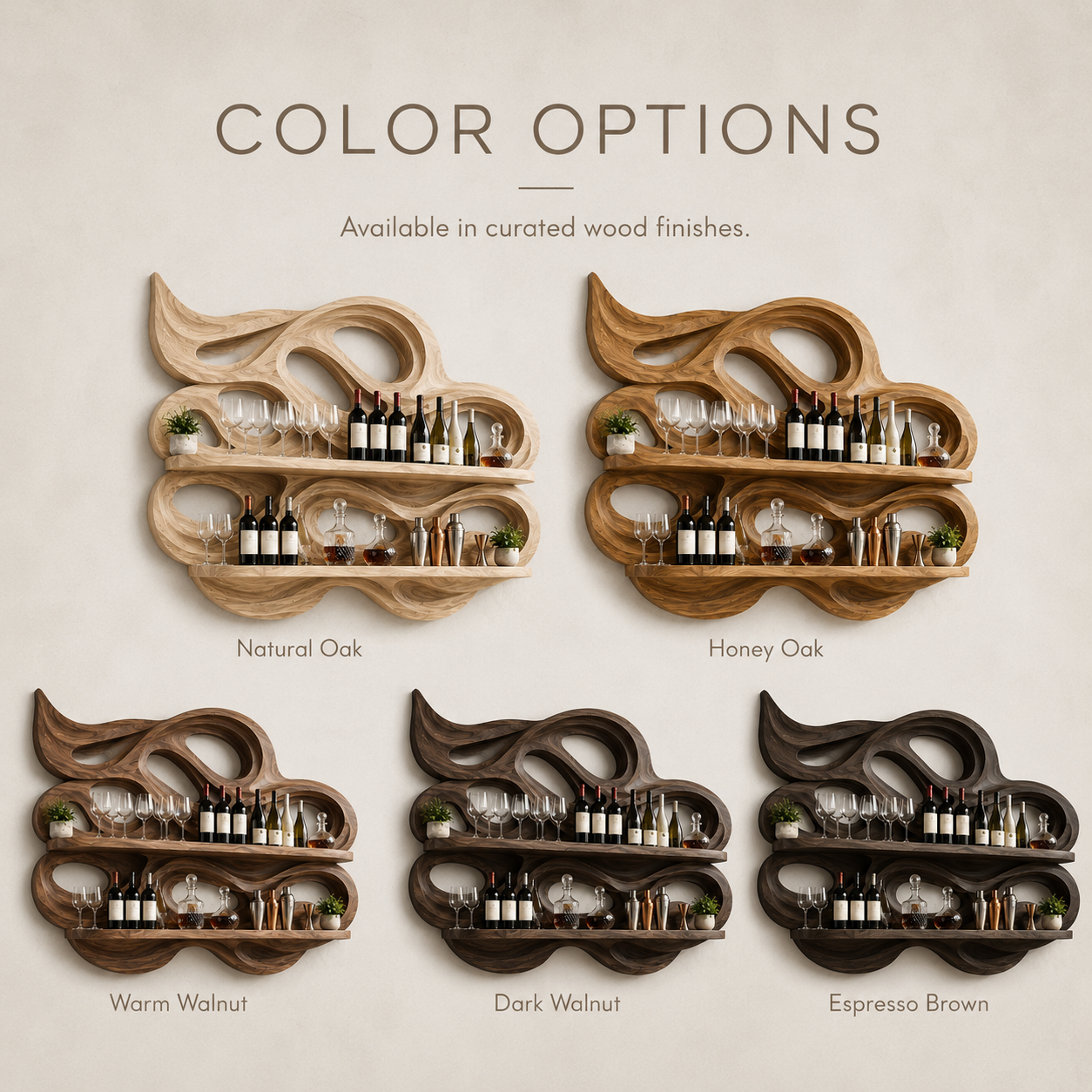 Solid Wood Wall Wine Rack with Glass Holder - Crescent Wall - product image 11