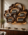 Solid Wood Wall Wine Rack with Glass Holder - Floating Rail - main view
