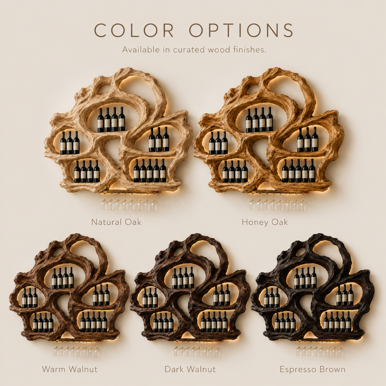 Solid Wood Wall Wine Rack with Glass Holder - Floating Rail - product image 09
