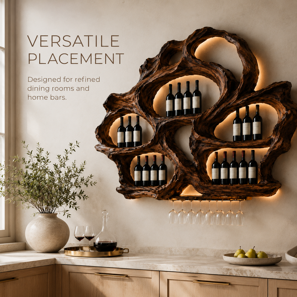 Solid Wood Wall Wine Rack with Glass Holder - Floating Rail - product image 11