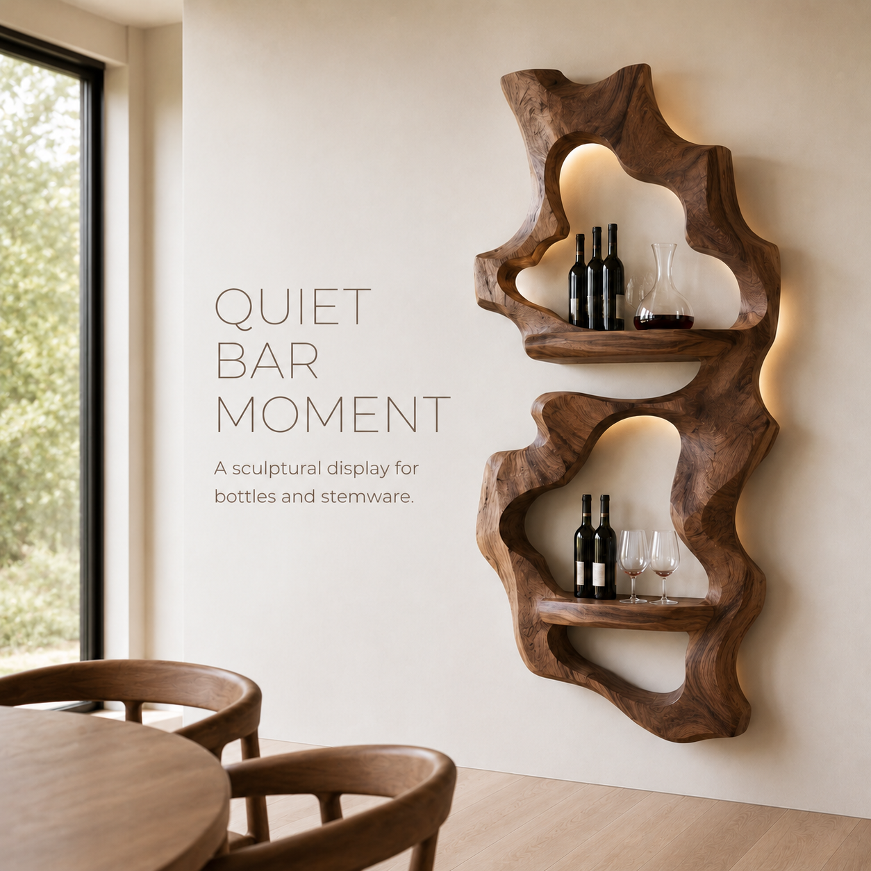 Solid Wood Wall Wine Rack with Glass Holder - Cellular Display - product image 02