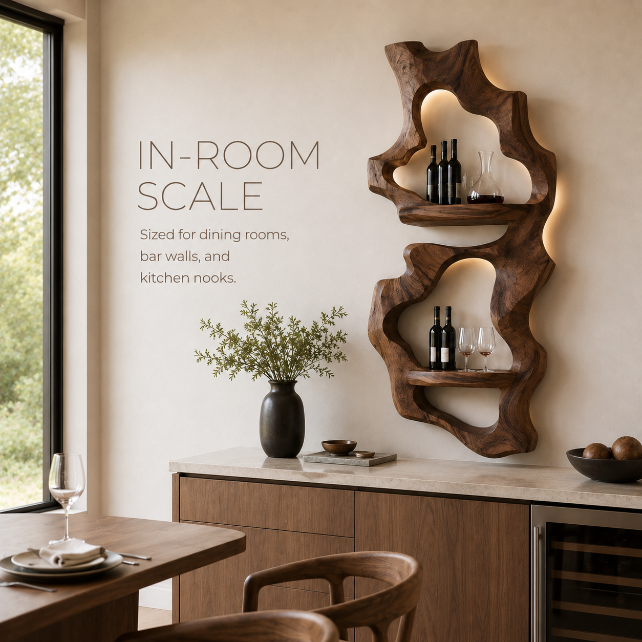 Solid Wood Wall Wine Rack with Glass Holder - Cellular Display - product image 04