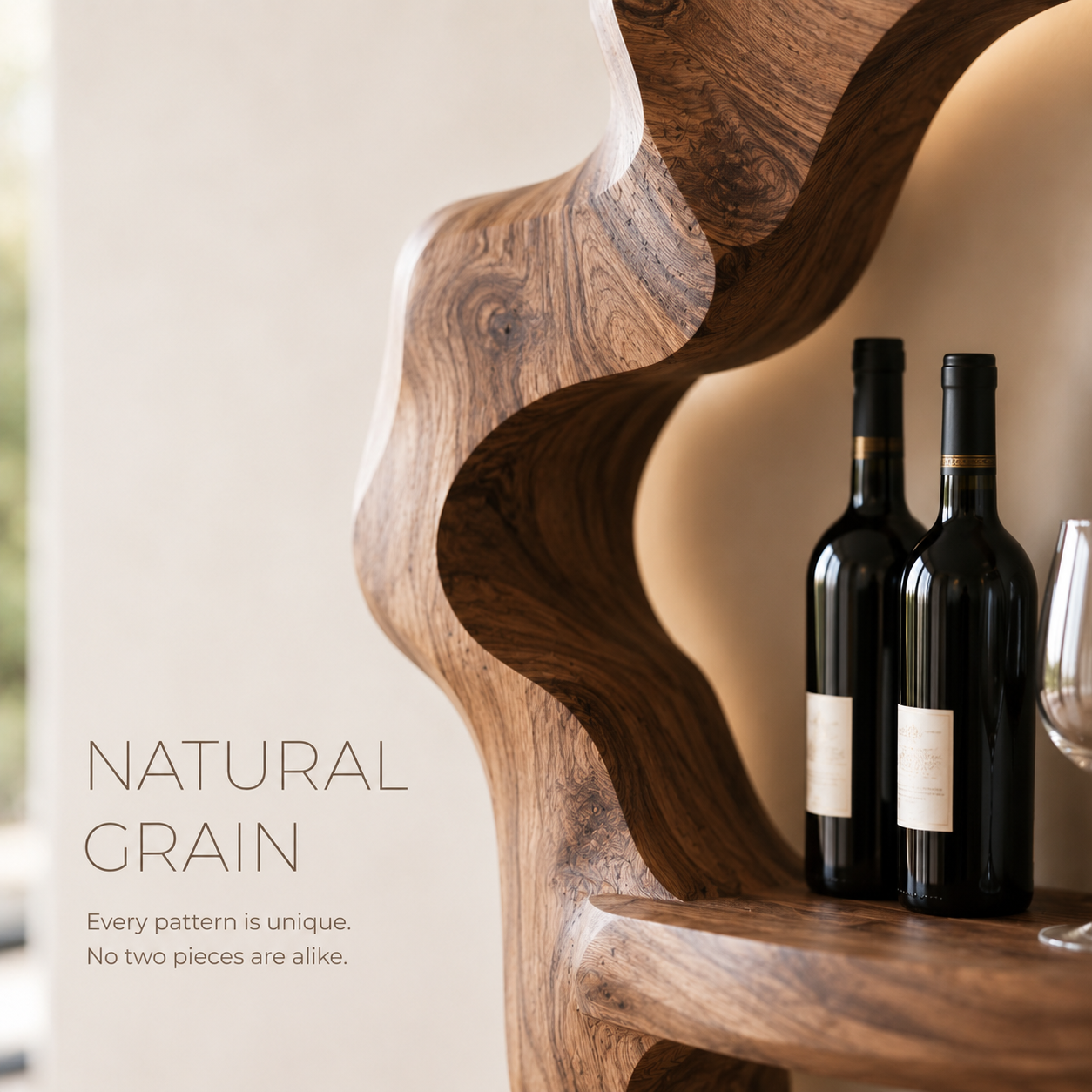 Solid Wood Wall Wine Rack with Glass Holder - Cellular Display - product image 05