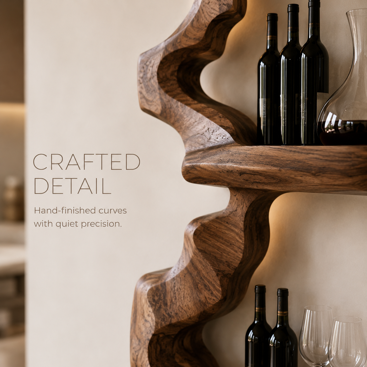 Solid Wood Wall Wine Rack with Glass Holder - Cellular Display - product image 06