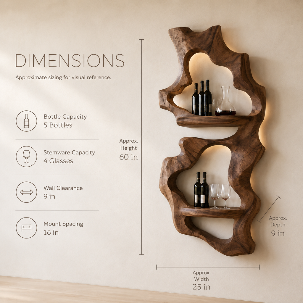 Solid Wood Wall Wine Rack with Glass Holder - Cellular Display - product image 08