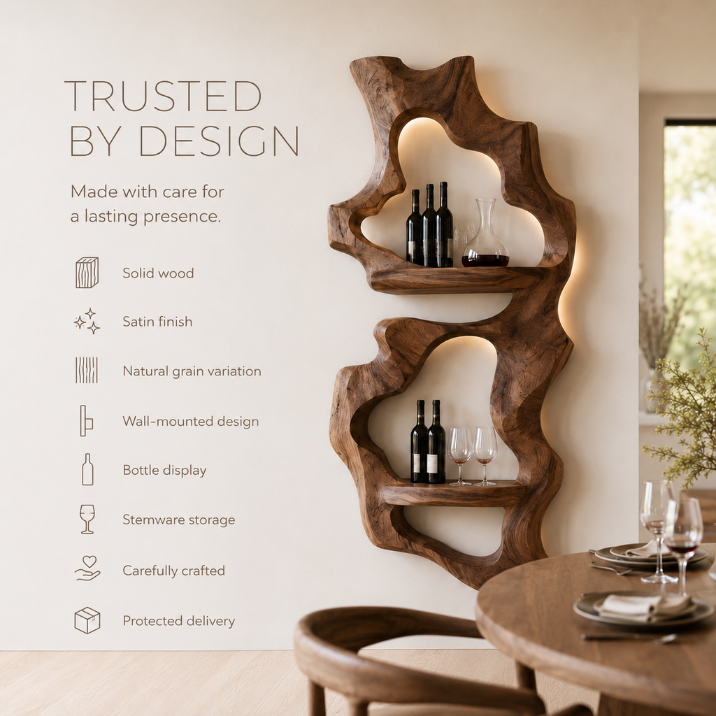 Solid Wood Wall Wine Rack with Glass Holder - Cellular Display - product image 09