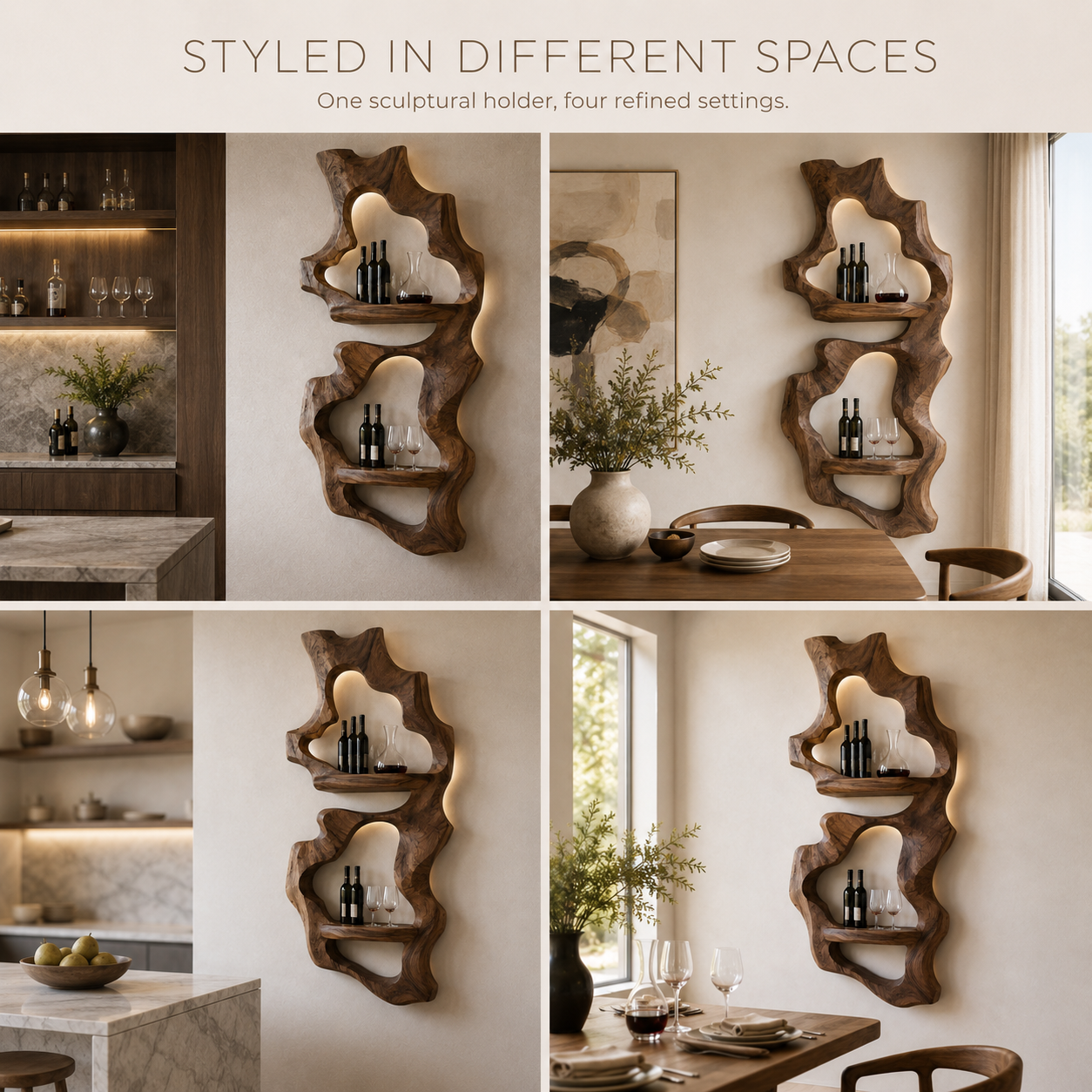 Solid Wood Wall Wine Rack with Glass Holder - Cellular Display - product image 10
