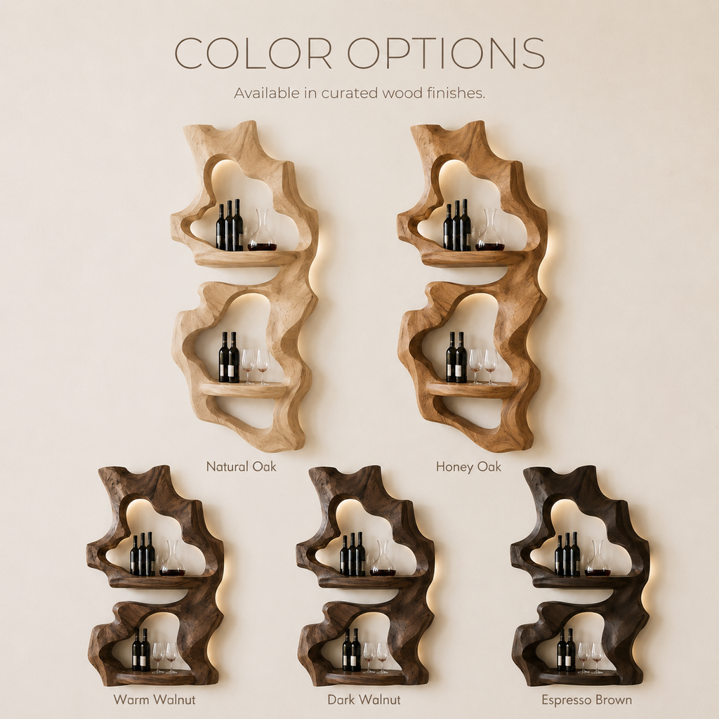 Solid Wood Wall Wine Rack with Glass Holder - Cellular Display - product image 11